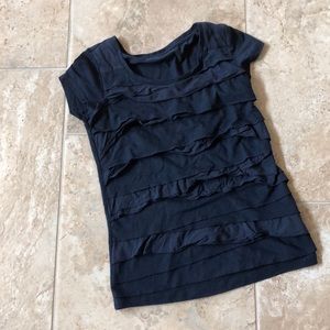 DKNY ruffle bandage short sleeve top navy